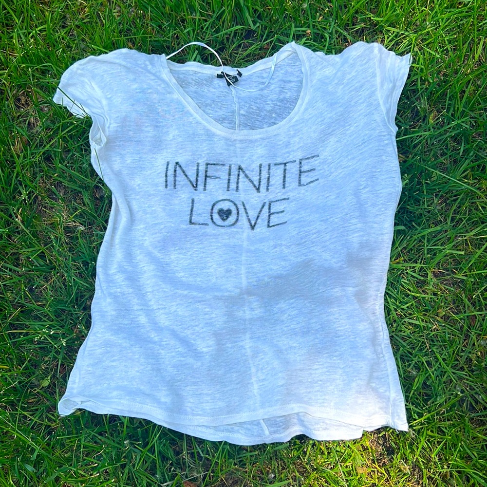 NWOT - "Infinite Love" White Summer Shirt XS-S